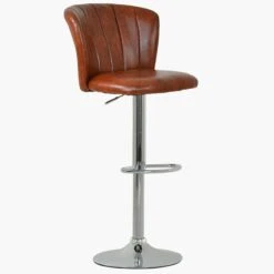 Harlem Vintage Brown Faux Leather Chrome Adjustable Breakfast Stool -Furniture Specialty Store harlem brown 2