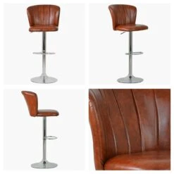 Harlem Vintage Brown Faux Leather Chrome Adjustable Breakfast Stool