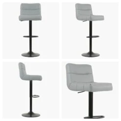 Hermes Grey Faux Leather Black Base Barstool