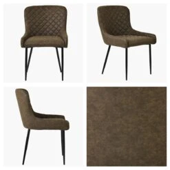 Heron Antique Brown Leather Dining Chair With Black Leg