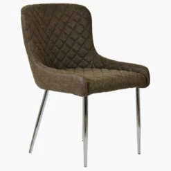 Heron Antique Brown Leather Dining Chair With Chrome Leg -Furniture Specialty Store heron antique brown chrome 2