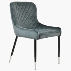 Heron Dark Grey Velvet Dining Chair With Black Silver Legs -Furniture Specialty Store heron dakr grey velvet silver tip 1