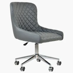 Heron Dark Grey Faux Leather Swivel Office Chair Chrome Legs -Furniture Specialty Store heron dark grey offic chair chrome 3