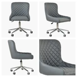 Heron Dark Grey Faux Leather Swivel Office Chair Chrome Legs
