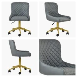 Heron Dark Grey Faux Leather Swivel Office Chair With Gold Legs -Furniture Specialty Store heron dark grey pu office gold 4