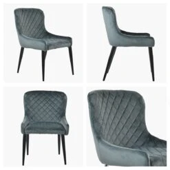 Heron Dark Grey Velvet Dining Chair With Black Legs -Furniture Specialty Store heron dark grey velvet black white