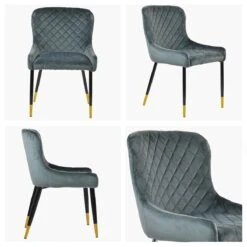 Heron Dark Grey Velvet Dining Chair With Black Gold Legs -Furniture Specialty Store heron dark grey velvet gold tip white