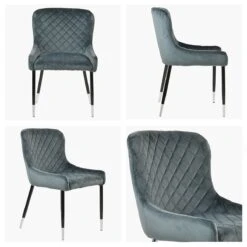 Heron Dark Grey Velvet Dining Chair With Black Silver Legs