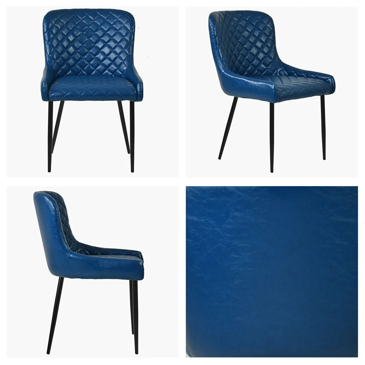 Heron Blue Leather Dining Chair With Black Leg