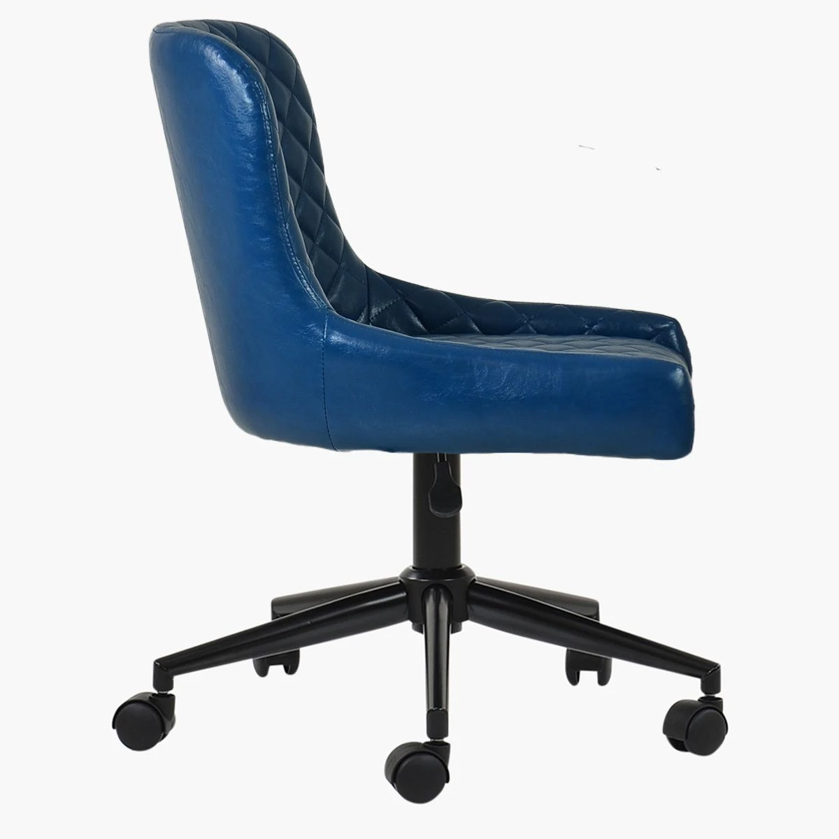 Heron Vintage Blue Leather Swivel Office Chair With Black Base - Image 4