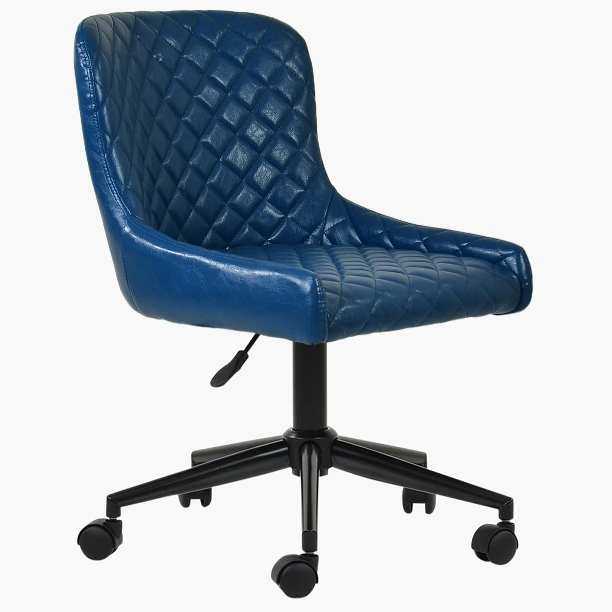 Heron Vintage Blue Leather Swivel Office Chair With Black Base - Image 3