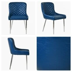 Heron Blue Leather Dining Chair With Chrome Leg