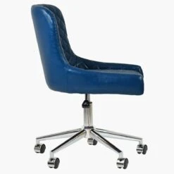 Heron Vintage Blue Leather Swivel Office Chair With Chrome Base -Furniture Specialty Store heron vintage blue chrome office 1