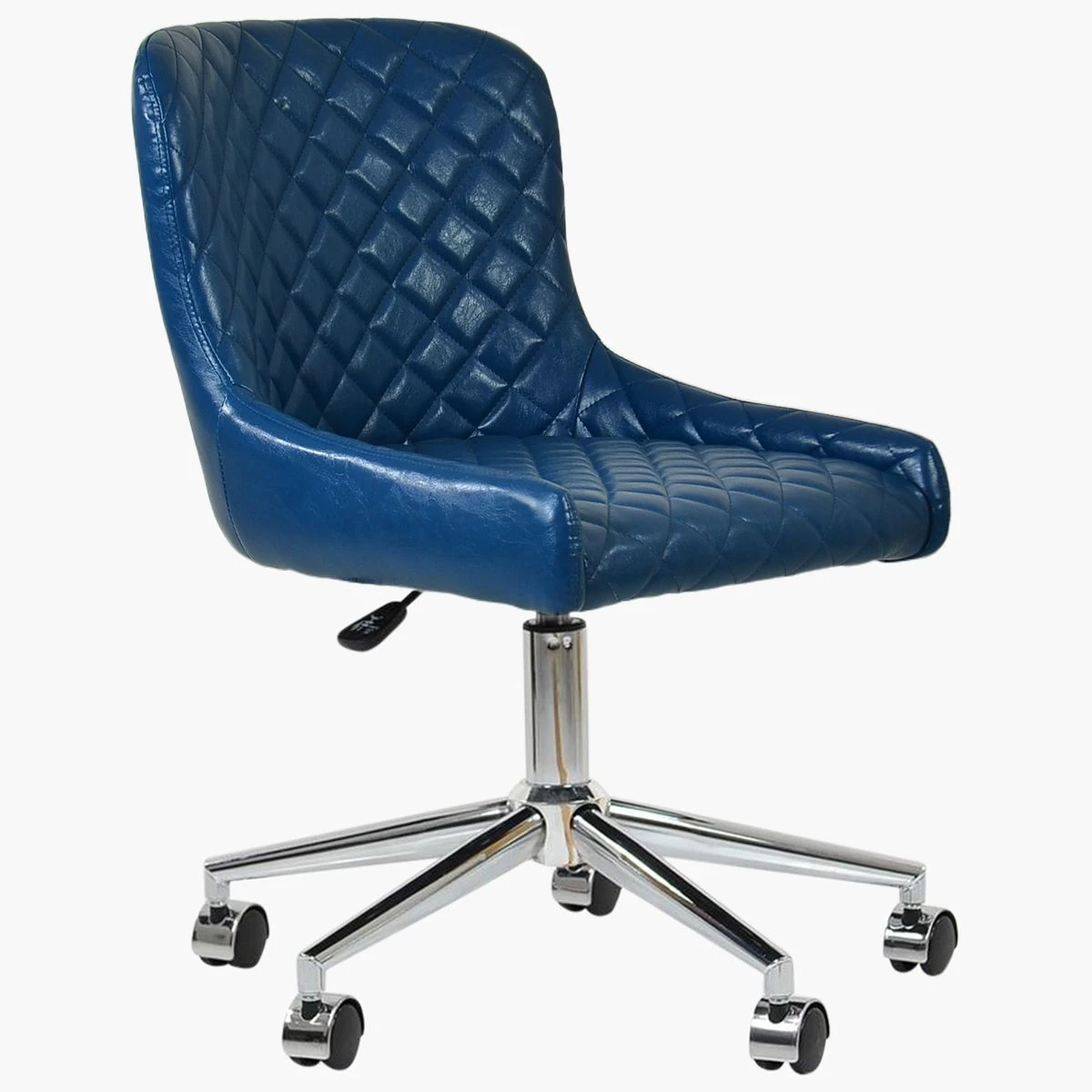 Heron Vintage Blue Leather Swivel Office Chair With Chrome Base - Image 3