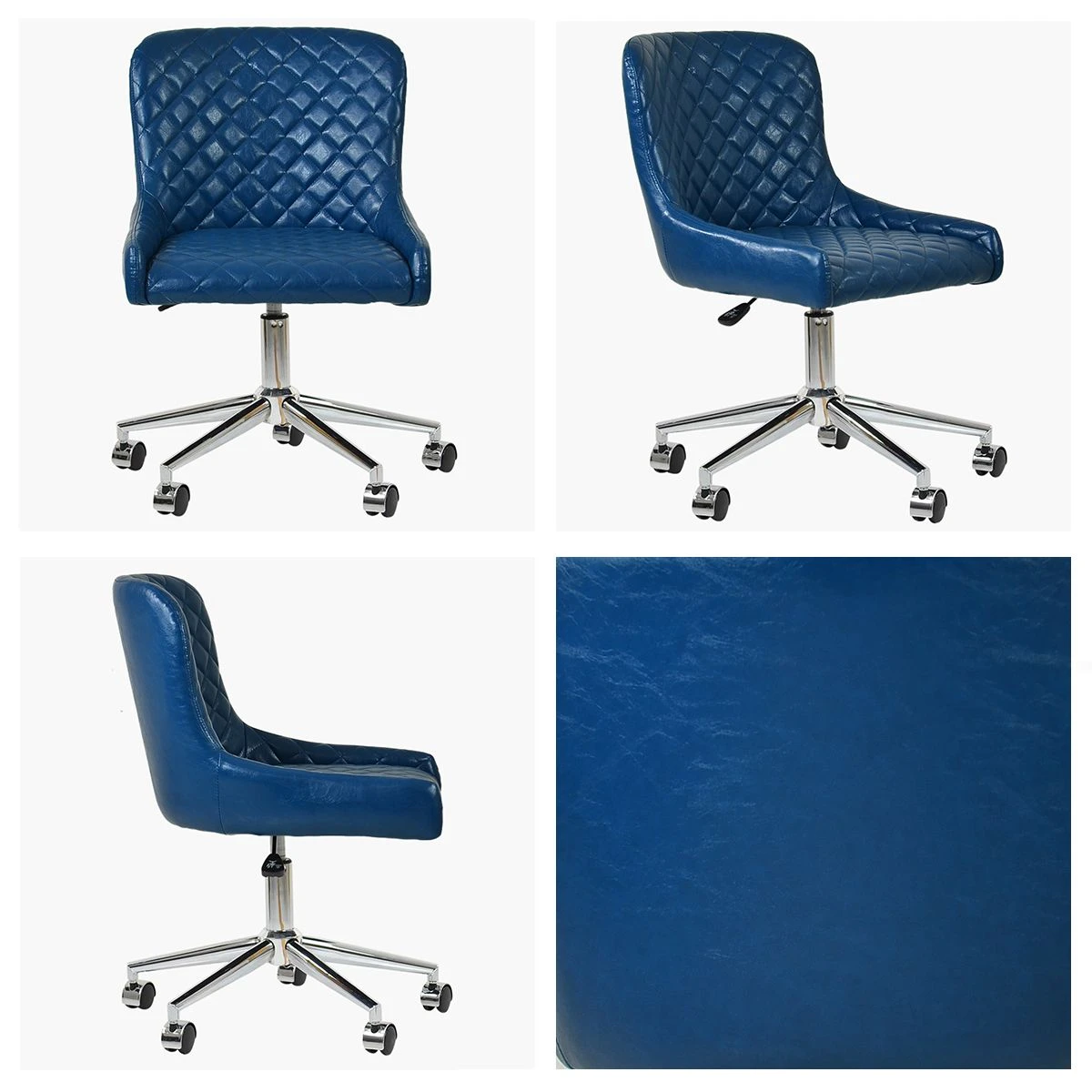 Heron Vintage Blue Leather Swivel Office Chair With Chrome Base