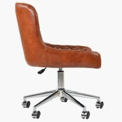 Heron Vintage Brown Leather Swivel Office Chair Chrome Legs