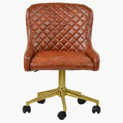 Heron Vintage Brown Leather Swivel Office Chair With Gold Legs -Furniture Specialty Store heron vintage brown office gold 1 1