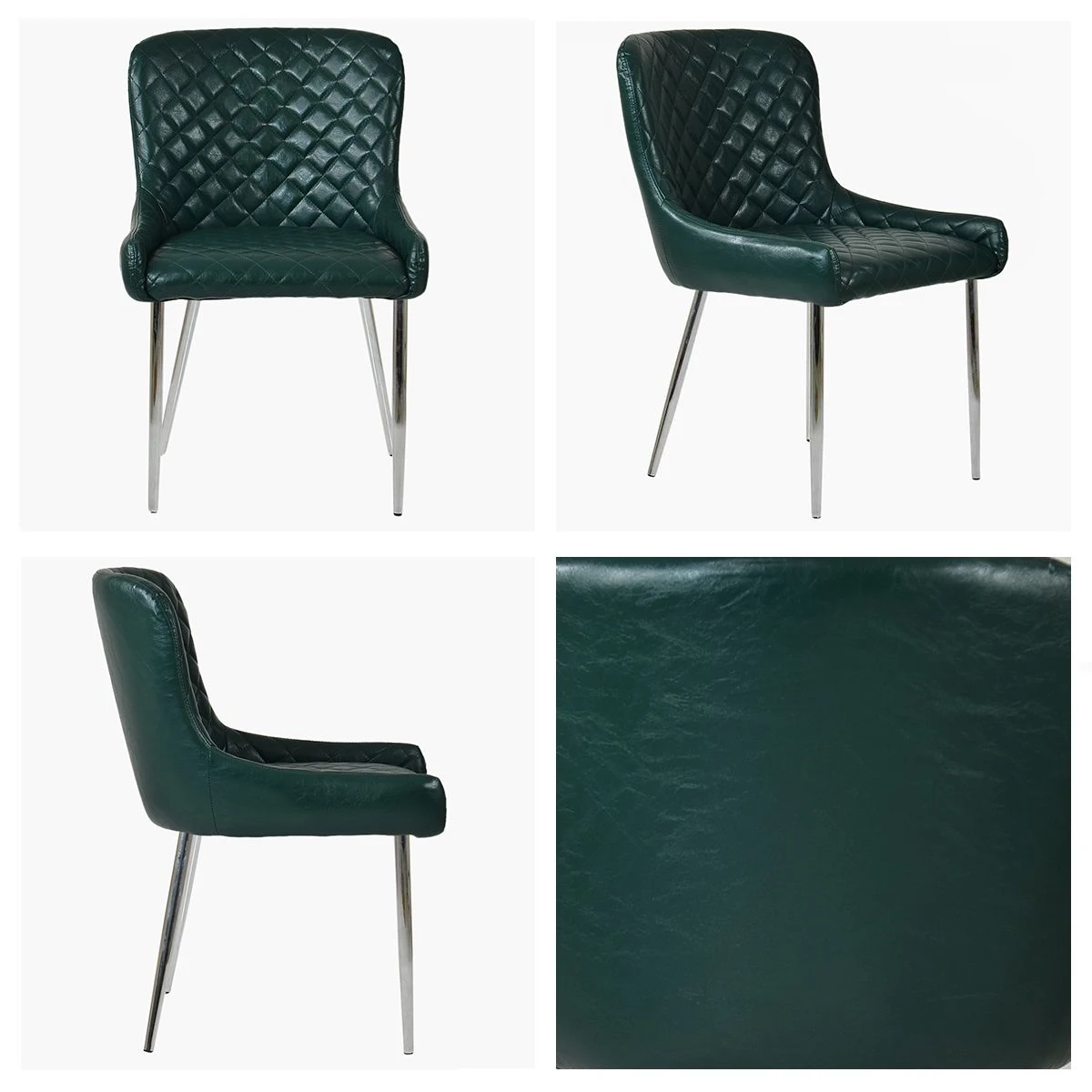 Heron Green Leather Dining Chair With Chrome Leg