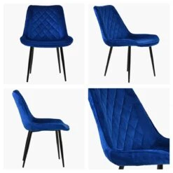 Hogan Blue Velvet Dining Chair With Black Legs