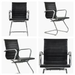 Howden Black Leather Office Chair Without Wheels -Furniture Specialty Store howden black white