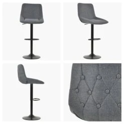 Iris Grey Fabric Black Base Bar Stool
