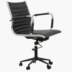 Austell Black Leather Swivel Office Chair With Arms