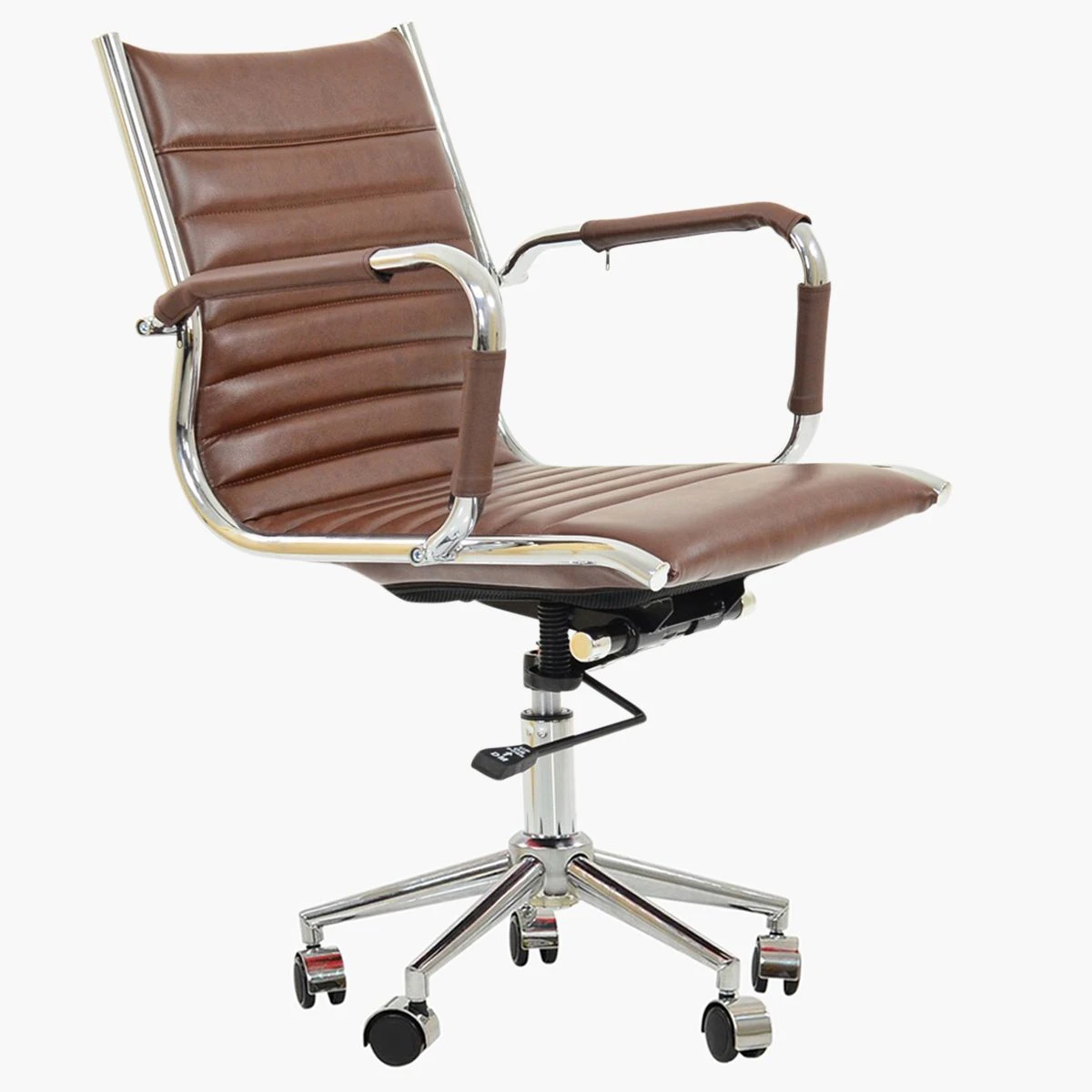 Jenson Vintage Brown Faux Leather Swivel & Recline Office Chair With Arms 4 Jenson Vintage Brown Faux Leather Swivel & Recline Office Chair With Arms - Image 2