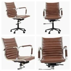 Austell Vintage Brown Faux Leather Swivel Office Chair With Arms