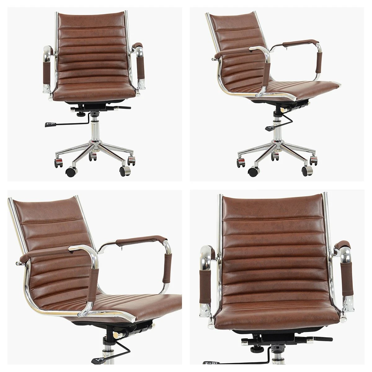 Jenson Vintage Brown Faux Leather Swivel & Recline Office Chair With Arms 3 Jenson Vintage Brown Faux Leather Swivel & Recline Office Chair With Arms