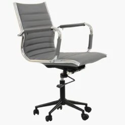 Austell Grey Faux Leather Swivel Office Chair With Arms -Furniture Specialty Store jenson grey black