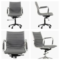 Austell Grey Faux Leather Swivel Office Chair With Arms -Furniture Specialty Store jenson grey black white