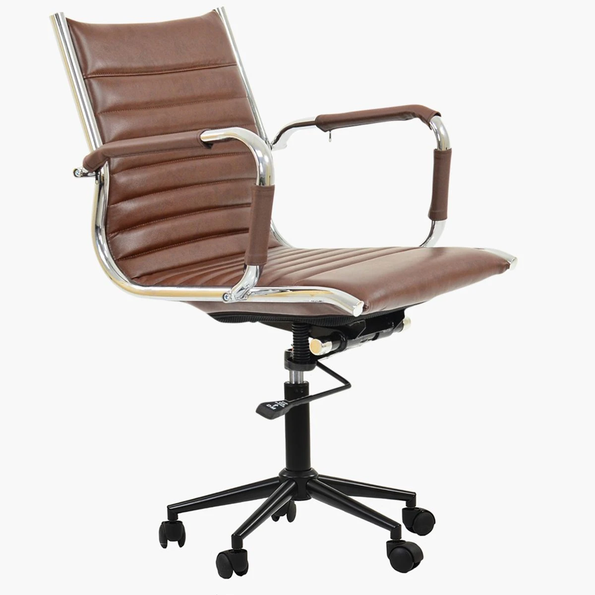 Jenson Vintage Brown Faux Leather Swivel & Recline Office Chair With Arms 5 Jenson Vintage Brown Faux Leather Swivel & Recline Office Chair With Arms - Image 3
