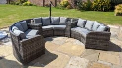 Jerez 6 Seater Garden Rattan Circle Sofa Set With Table Brown -Furniture Specialty Store jevez 6 seater 11 1