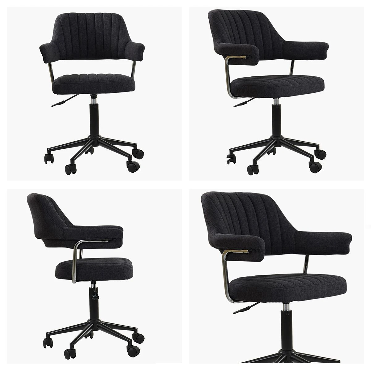 Kennack Dark Grey Fabric Small Swivel Desk Chair 4 Kennack Dark Grey Fabric Small Swivel Desk Chair - Image 2