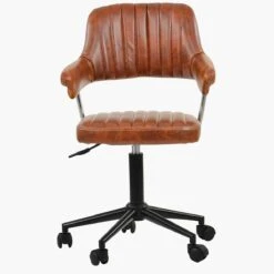 Kennack Vintage Brown Faux Leather Small Home Swivel Office Chair -Furniture Specialty Store kennack vintage brown 1