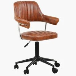 Kennack Vintage Brown Faux Leather Small Home Swivel Office Chair -Furniture Specialty Store kennack vintage brown 2
