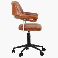 Kennack Vintage Brown Faux Leather Small Home Swivel Office Chair -Furniture Specialty Store kennack vintage brown 3