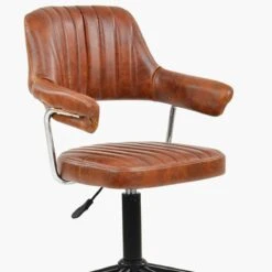 Kennack Vintage Brown Faux Leather Small Home Swivel Office Chair