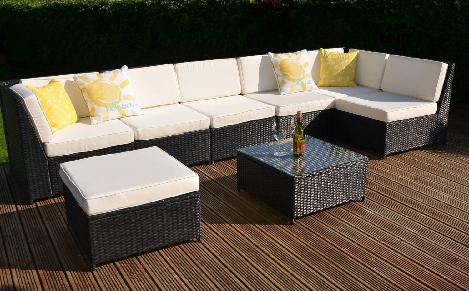 LaManga 7 Seater Garden Rattan Corner Sofa Set With Table Brown 13 LaManga 7 Seater Garden Rattan Corner Sofa Set With Table Brown - Image 11