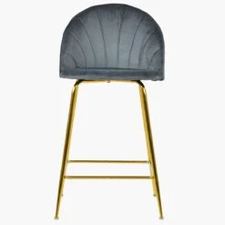 Leia Dark Grey Velvet Gold Leg Kitchen Stool
