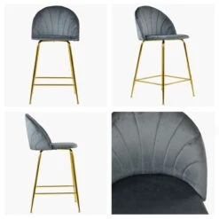 Leia Dark Grey Velvet Gold Leg Kitchen Stool -Furniture Specialty Store leia dark grey velvet white