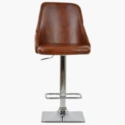 Lincoln Vintage Brown Faux Leather Chrome Base Bar Stool -Furniture Specialty Store lincoln vintage brown 3