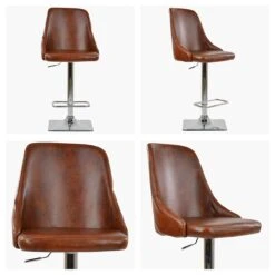 Lincoln Vintage Brown Faux Leather Chrome Base Bar Stool -Furniture Specialty Store lincoln vintage brown white