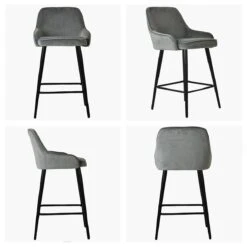 Longdale Bar Stool Grey Velvet Black Leg