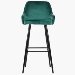 Longdale Green Velvet Black Leg Barstool