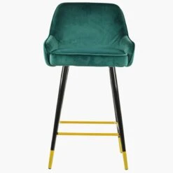 Longdale Green Velvet Black Gold Leg Kitchen Stool