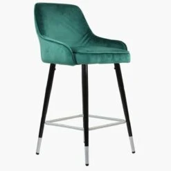 Longdale Green Velvet Black Silver Leg Breakfast Stool -Furniture Specialty Store longdale green velvet silver tip 2 1