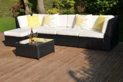 Loret 5 Seater Garden Rattan Corner Sofa Set With Table Brown