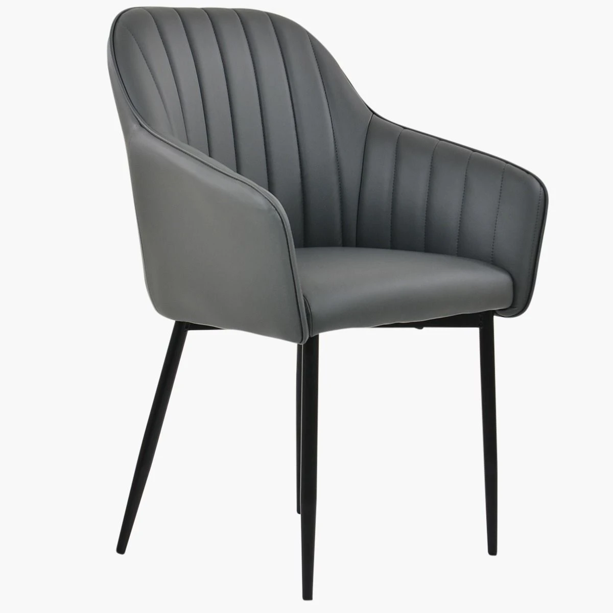 Lule Carver Dark Grey Faux Leather Dining Chair With Black Legs And Armrests 4 Lule Carver Dark Grey Faux Leather Dining Chair With Black Legs And Armrests - Image 2