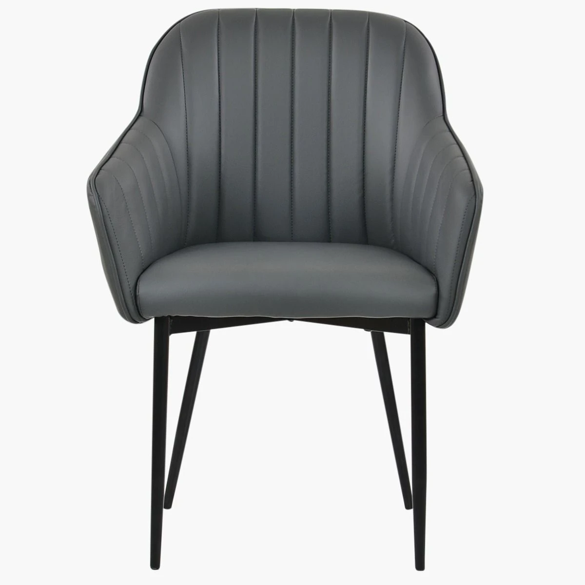 Lule Carver Dark Grey Faux Leather Dining Chair With Black Legs And Armrests 6 Lule Carver Dark Grey Faux Leather Dining Chair With Black Legs And Armrests - Image 4